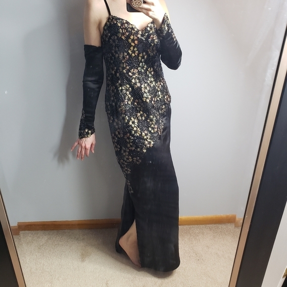 Menekshe Dresses & Skirts - Menekshe black silk gown beaded appliqué formal